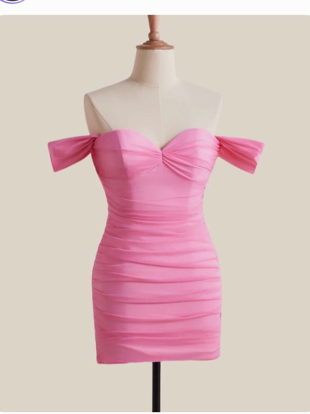 Off-Shoulder Pink Ruched Prom Dress - Picture 3 of 4